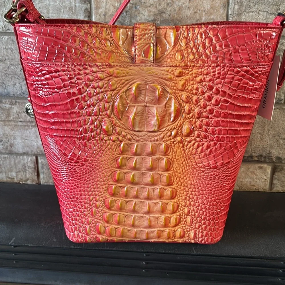 NWT Brahmin Shira Infusion Ombré Vibrant Melbourne Crocodile Embossed bag - Picture 2 of 7
